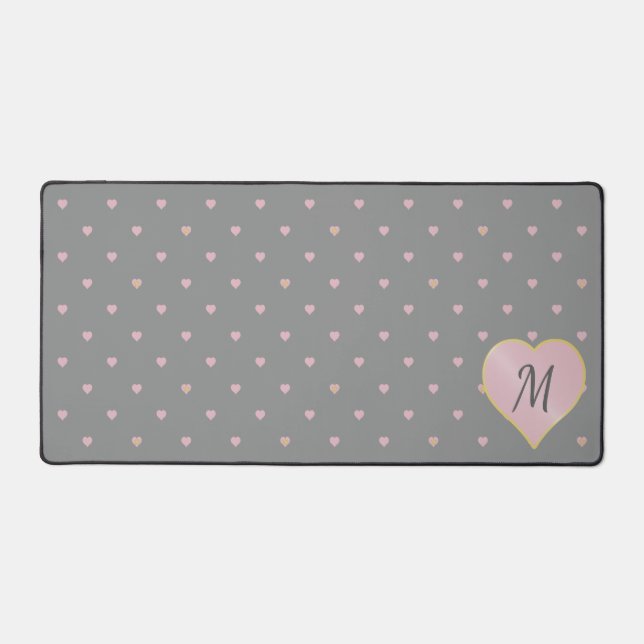 Stars Within Hearts on Grey Desk Mat (Front)