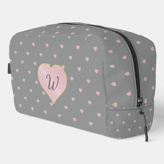 Stars Within Hearts on Grey Dopp Kit (Right Corner)
