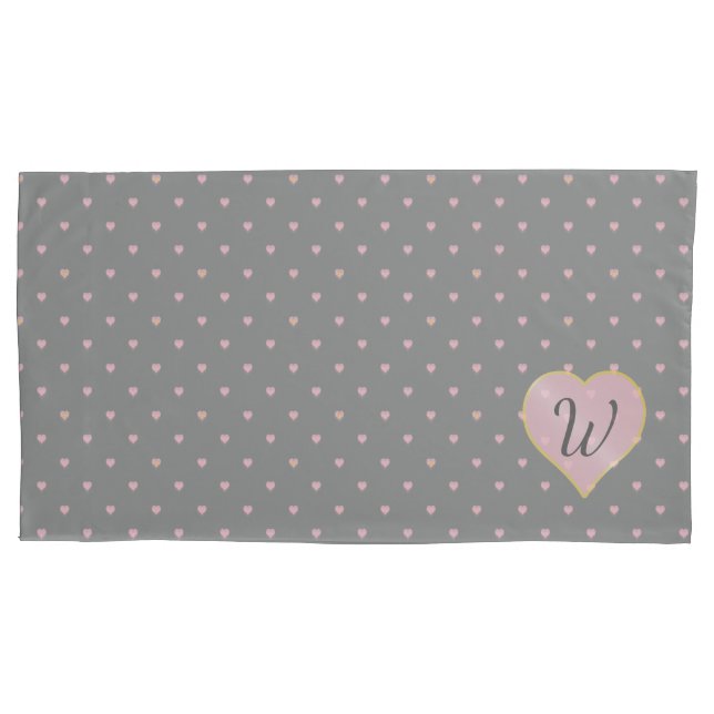 Stars Within Hearts on Grey Pillow Case (Front)