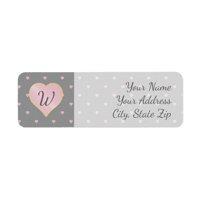 Stars Within Hearts on Grey Return Address Label (Front)