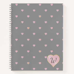 Stars Within Hearts on Grey Spiral Notebook