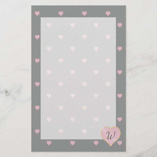 Stars Within Hearts on Grey Stationery (Front)