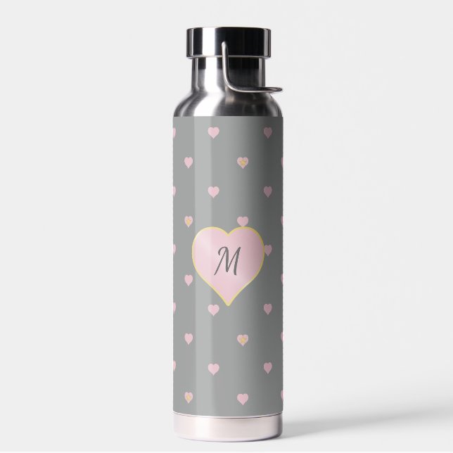 Stars Within Hearts on Grey Water Bottle (Left)