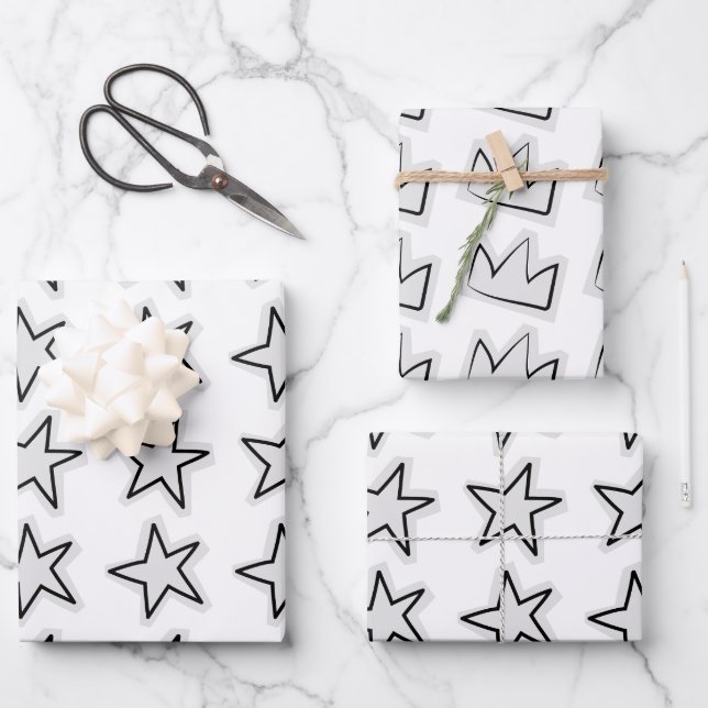 Stars Wrapping Paper Flat Sheet Set of 3 (Front)