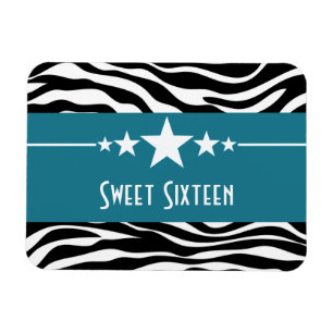 Stars Zebra Print Sweet 16 Magnet, Blue Magnet