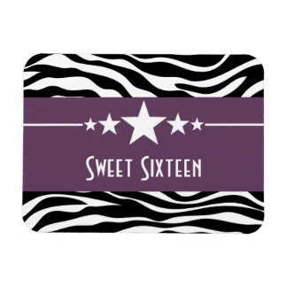 Stars Zebra Print Sweet 16 Magnet, Purple Magnet