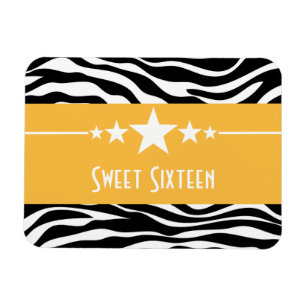 Stars Zebra Print Sweet 16 Magnet, Yellow Magnet