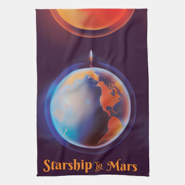 Starship to Mars Tea Towel (Vertical)