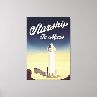 Starship to Mars vintage style space travel. Canvas Print