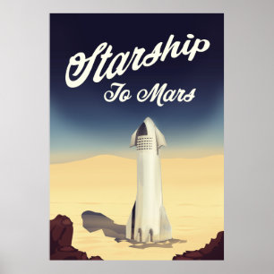 Starship to Mars vintage style space travel. Poster