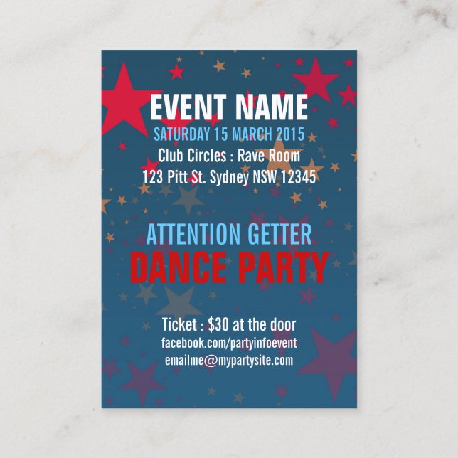 Starstruck Mega Stars Event Party Mini Flyers Business Card (Front)