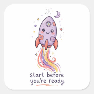 Start Before You're Ready Kawaii Rocket Sticker