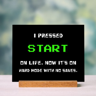 START Button Retro 8 Bit Pixel Art Gamer Gaming Acrylic Sign