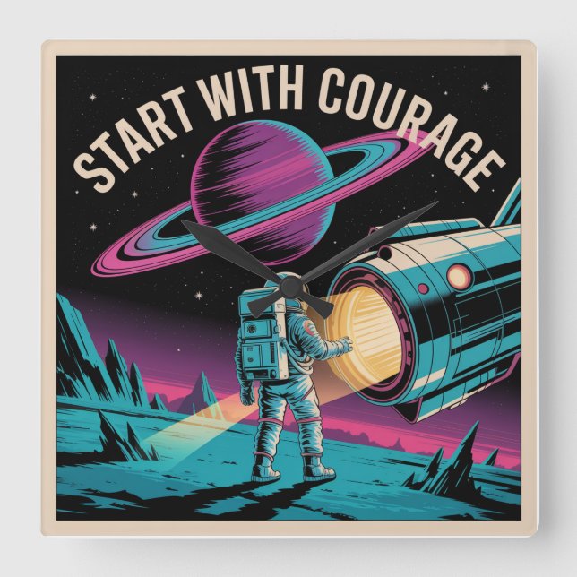 Start With Courage Square Wall Clock (Front)
