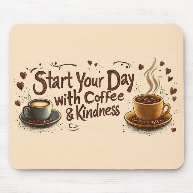 Start Your Day with Coffee & Kindness Quote Mouse Mat (Front)