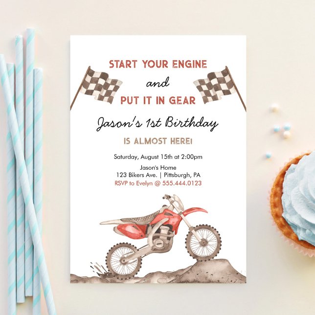 Start Your Engine Dirt Bike Motocross Boy Birthday Invitation (Creator Uploaded)