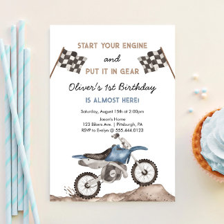 Start Your Engine Dirt Bike Motocross Boy Birthday Invitation