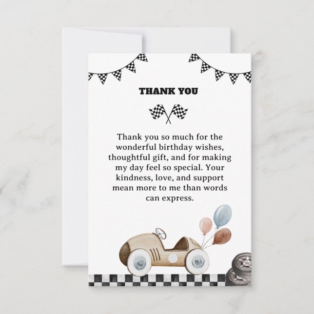 Start Your Engines Birthday  Thank You Card (Front)