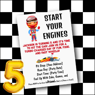 Start Your Engines Boy's 5th Birthday Invitation