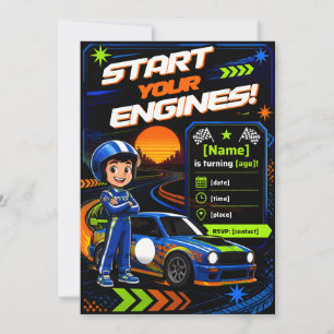Start Your Engines! Editable Race Car Bday party. Invitation