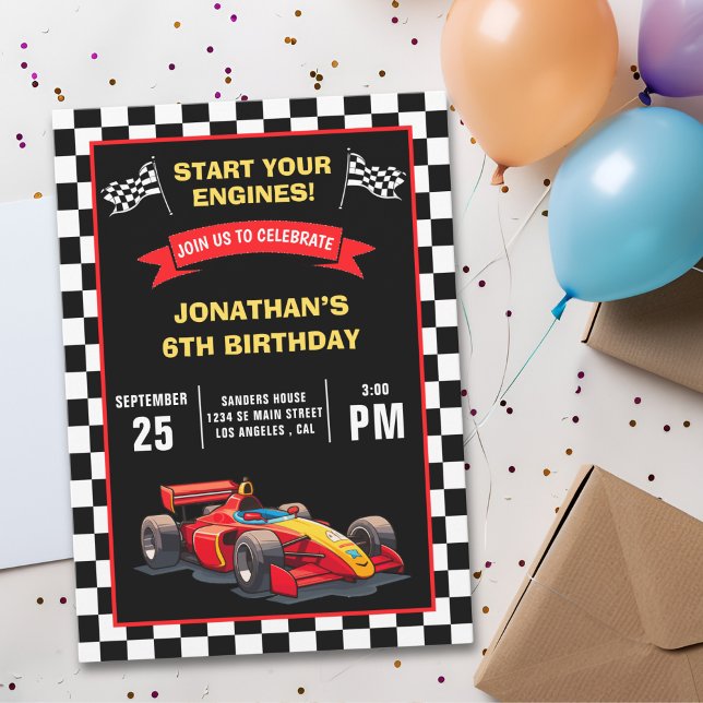 Start Your Engines! Fun Racing Driver Birthday Boy Invitation (Creator Uploaded)