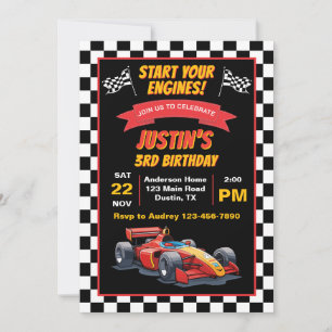 Start Your Engines Kids Birthday Party Invitation