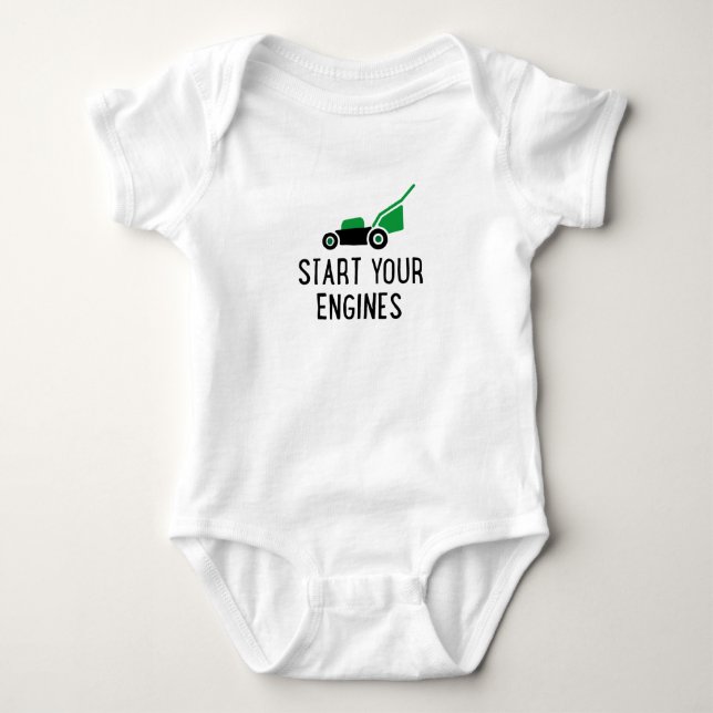 Start your Engines Lawn Mower Baby Bodysuit (Front)