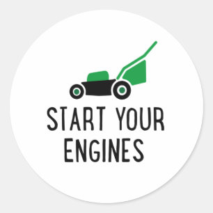 Start your Engines Lawn Mower Classic Round Sticker