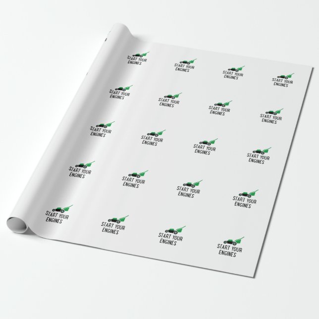 Start your Engines Lawn Mower Wrapping Paper (Unrolled)