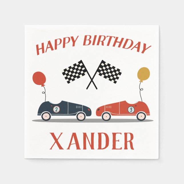 Start Your Engines Race Car Birthday Party Any Age Napkin (Front)