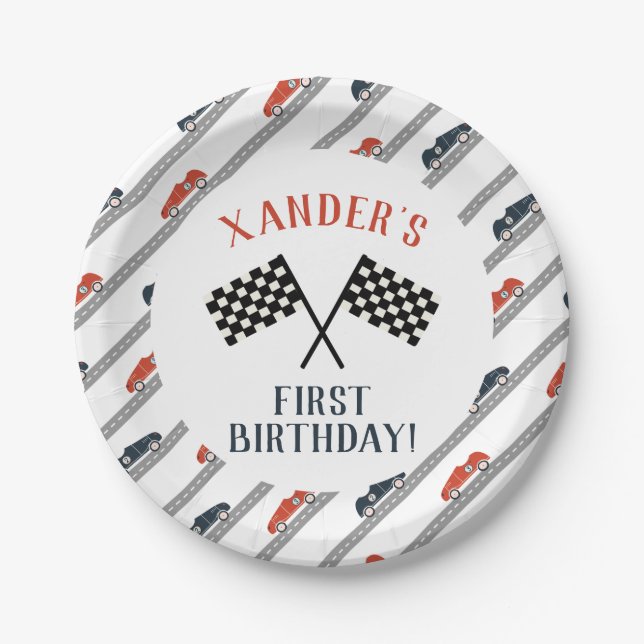 Start Your Engines Race Car Birthday Party Any Age Paper Plate (Front)