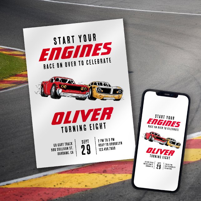Start Your Engines Racing Cars Birthday Party Invitation (Creator Uploaded)