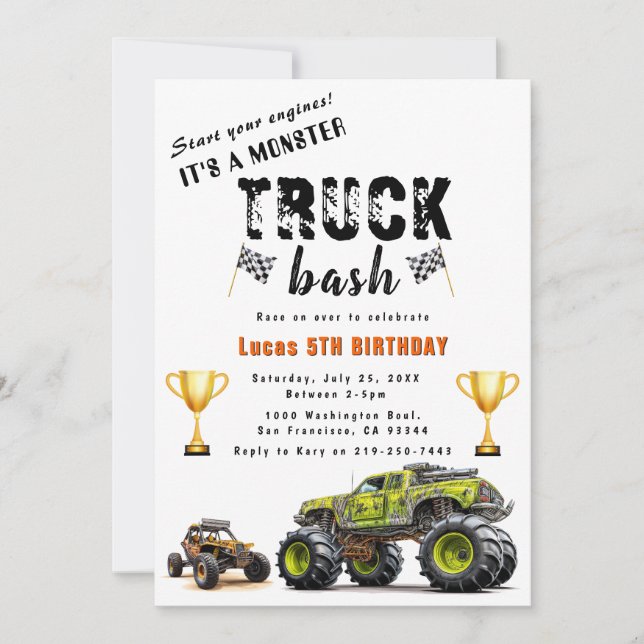 Start your engines Trucks Birthday Party  Invitati Invitation (Front)