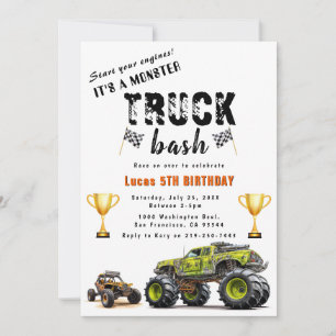 Start your engines Trucks Birthday Party Invitati Invitation