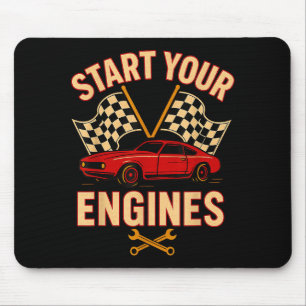Start Your Engines Vintage Mechanics Flag Race Car Mouse Mat