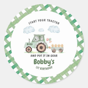 Start Your Tractor 1st Birthday Classic Round Sticker
