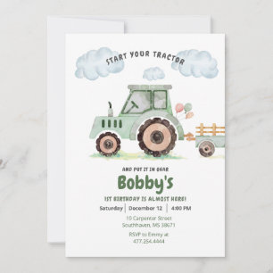 Start Your Tractor 1st Birthday Invitation