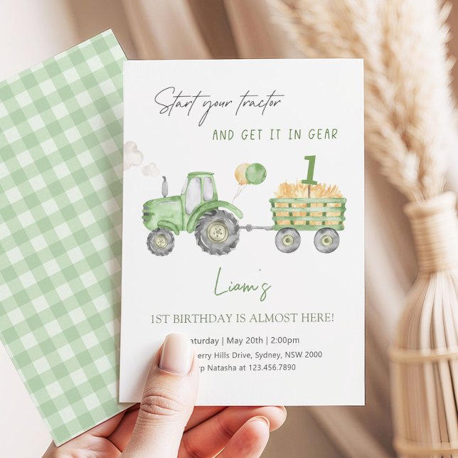 Start Your Tractor 1st Birthday Party Invitation (Creator Uploaded)