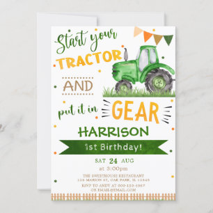 Start your Tractor and put in Gear 1st Birthday Invitation
