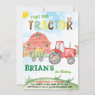 Start Your Tractor Birthday Invitation