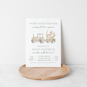 Start your tractor farm birthday party  invitation