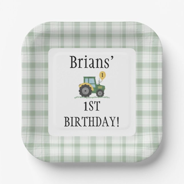 Start Your Tractor Square Paper Plate (Front)