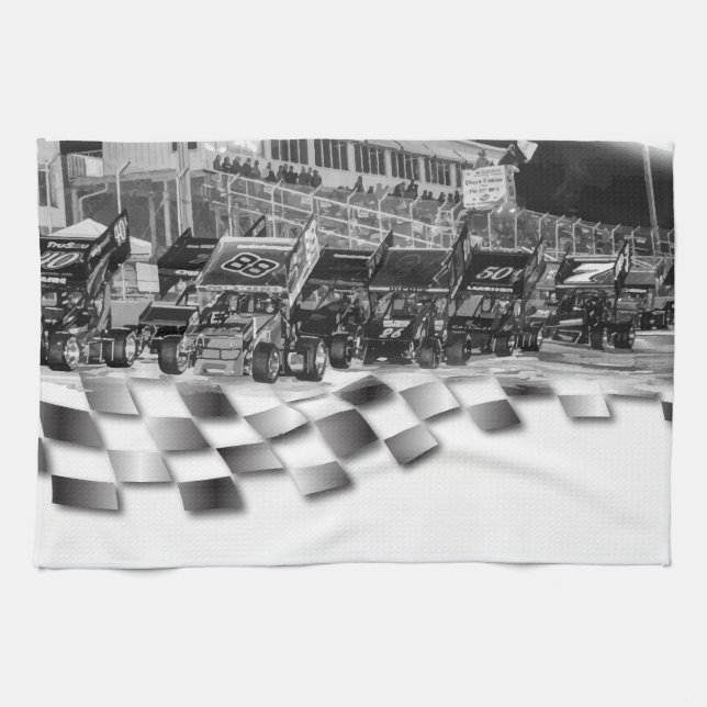 Starting Lineup Winged Sprint Cars Tea Towel (Horizontal)