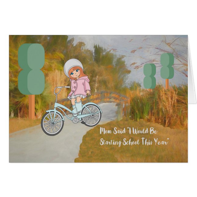 Starting School Card Girl with Bicycle (Front Horizontal)