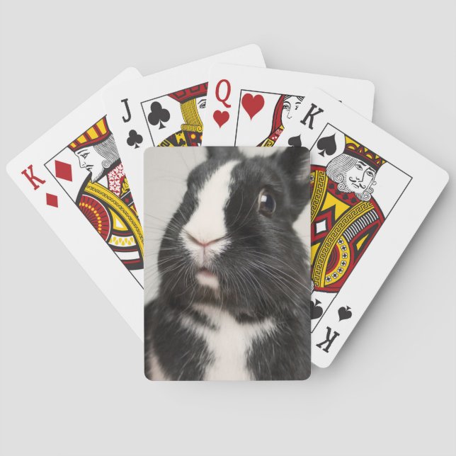 Startled Black and White Bunny Rabbit Playing Cards (Back)