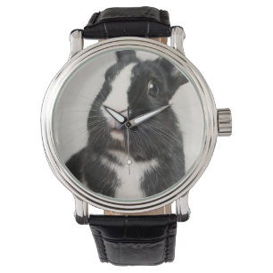 Startled Black and White Bunny Rabbit Watch