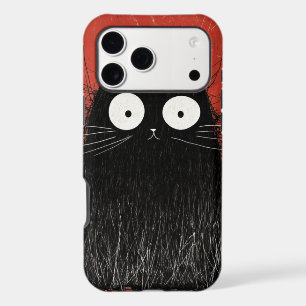 Startled Black Cat on Vivid Crimson