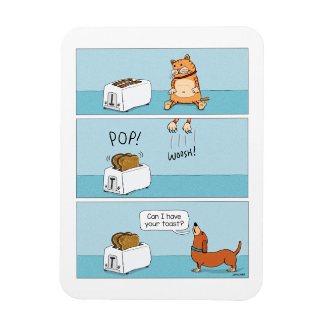 Startled Cat Leaves Toast for Dog Magnet (Vertical)