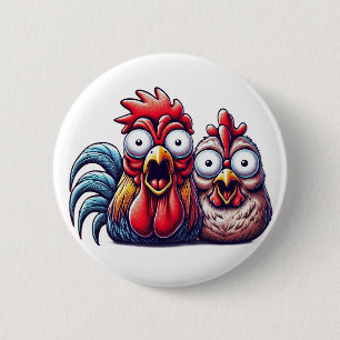 Startled Rooster and Hen Button