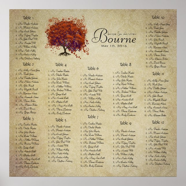 Starts at $13.20 Seating Chart 12 Tables (Front)